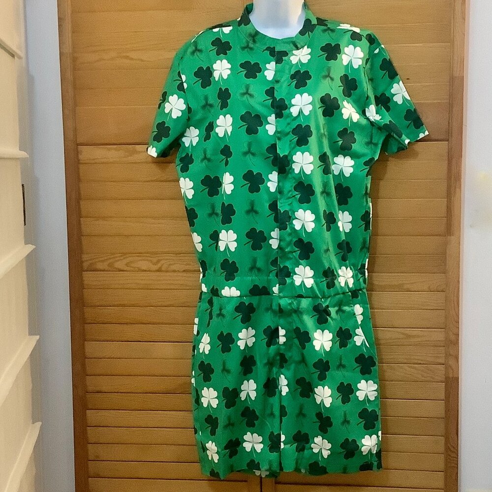 Irish Theme Jumper / Romper Medium Green/White 4 Leaf Clover NWOT